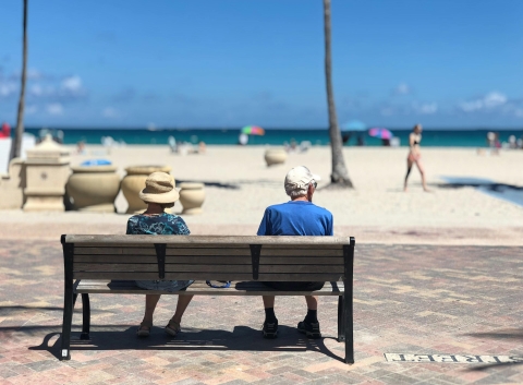 Two seniors on a beach 